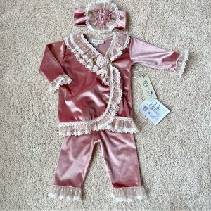 NEW Velvet Three Piece Baby Girl’s Set with Lace Trim